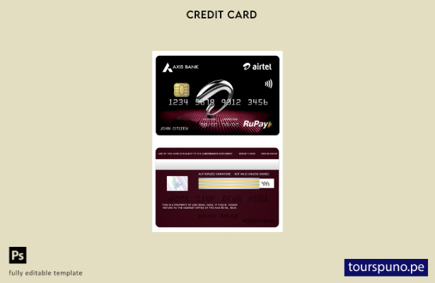 lista para imprimir plantilla de tarjeta de crédito India Axis Bank Airtel RuPay